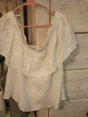 a.n.a White Eyelet Ruffle Off-Shoulder Blouse